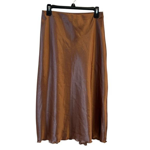 90s Y2K Nicole Miller Satin Slip Skirt Small Midi Brown Fairy Grunge Indie USA - Picture 2 of 8